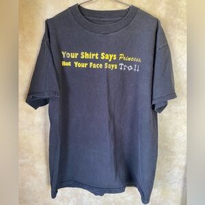 Vintage 90s Y2K Faded Black Graphic Tee Princess Frog Casual Unisex M/L